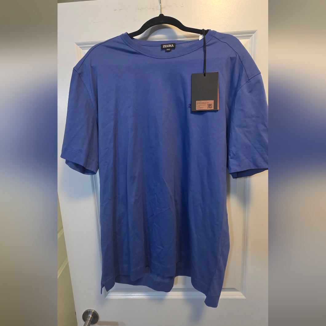 Zegna Men's Embroidered Logo Cotton Crewneck T-Shirt Size Xxl 56 Light Blue Nwt